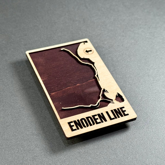 Handcrafted wooden mini map of the Enoden Line made in Japan