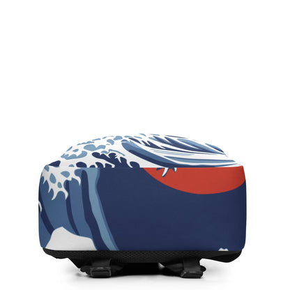 Hokusai Red Sun Backpack – Great Wave Minimalist All-Over Print Travel Bag