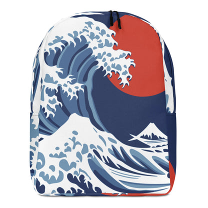 Hokusai Red Sun Backpack – Great Wave Minimalist All-Over Print Travel Bag