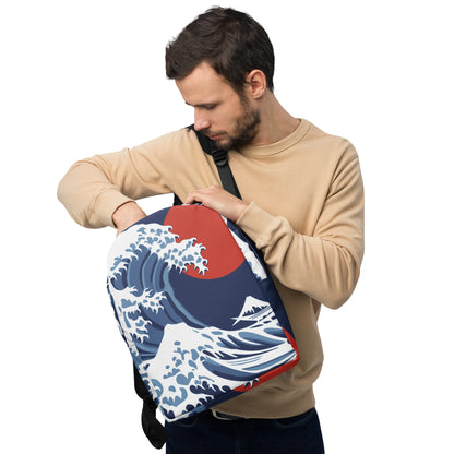Hokusai Red Sun Backpack – Great Wave Minimalist All-Over Print Travel Bag