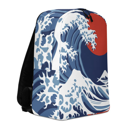 Hokusai Red Sun Backpack – Great Wave Minimalist All-Over Print Travel Bag
