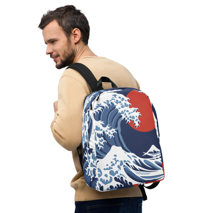 Hokusai Red Sun Backpack – Great Wave Minimalist All-Over Print Travel Bag
