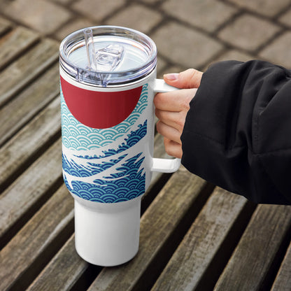 Great Wave Travel Mug – Hokusai Red Sun Stainless Steel Tumbler – 25oz & 40oz Sizes