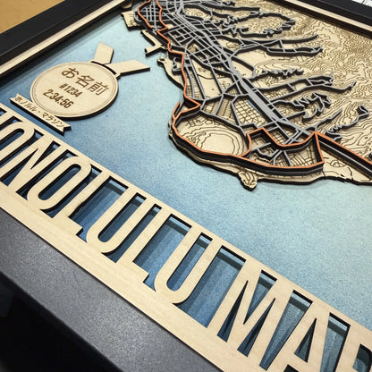 Honolulu Marathon Course Map – Handcrafted Wooden Route Map