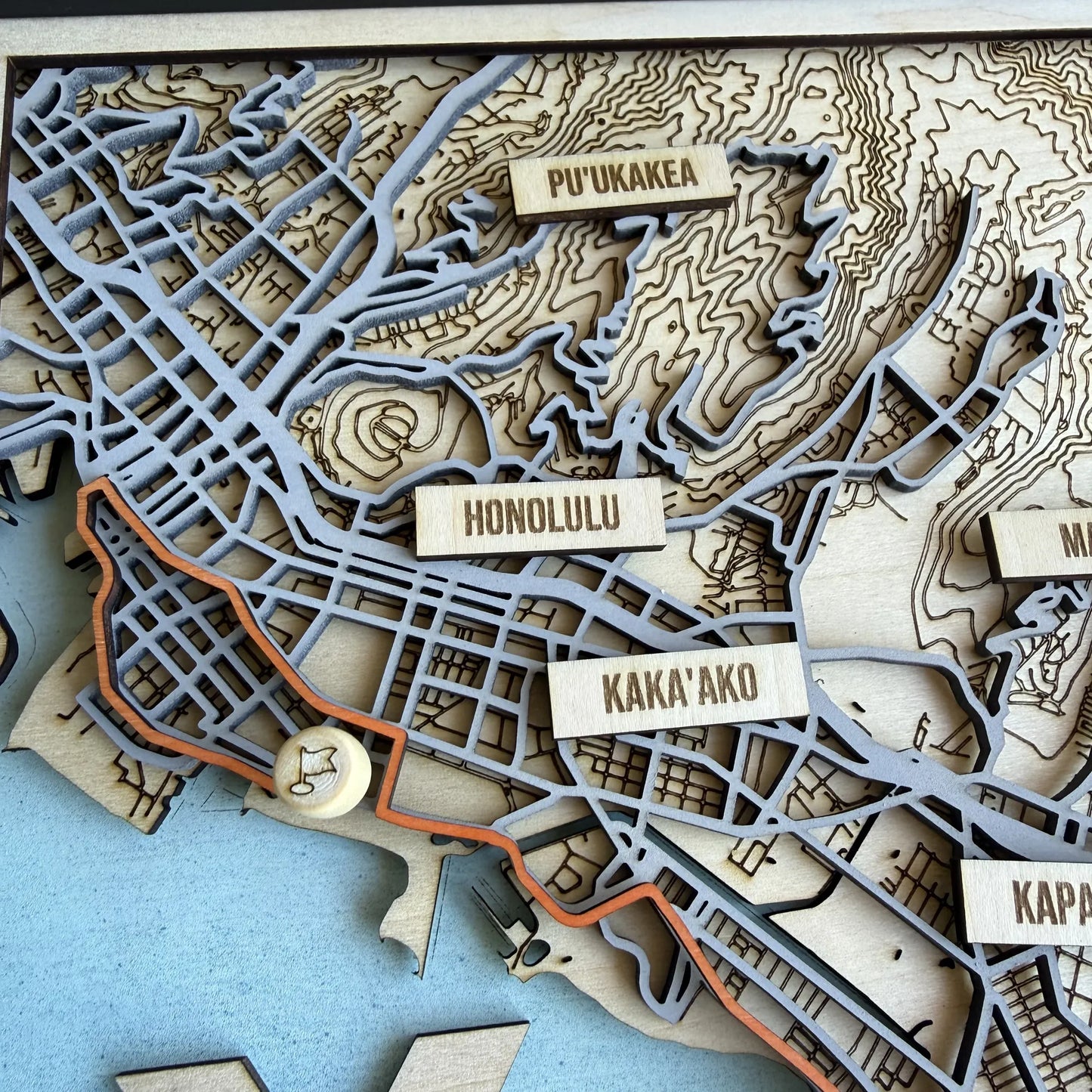 Honolulu Marathon Course Map – Handcrafted Wooden Route Map