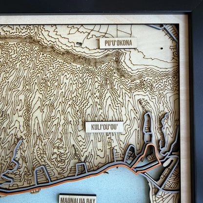 Honolulu Marathon Course Map – Handcrafted Wooden Route Map