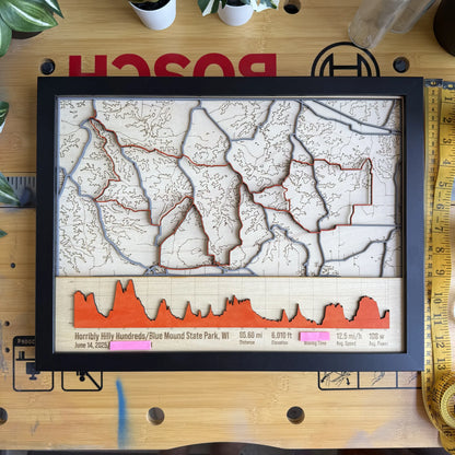 Horribly Hilly Hundreds – Personalised Laser-Cut Cycling Route Map