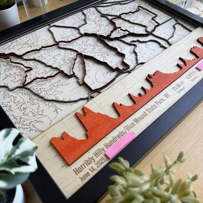 Horribly Hilly Hundreds – Personalised Laser-Cut Cycling Route Map