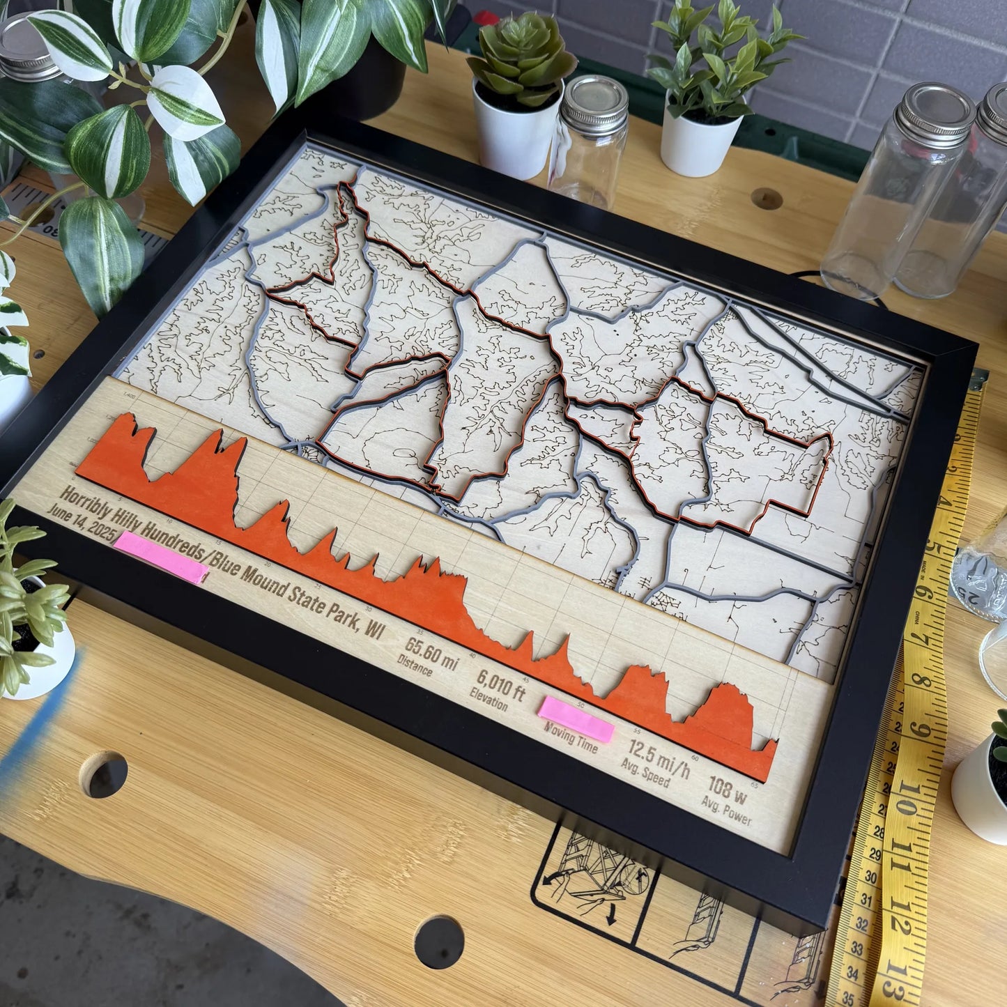 Horribly Hilly Hundreds – Personalised Laser-Cut Cycling Route Map
