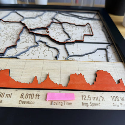 Horribly Hilly Hundreds – Personalised Laser-Cut Cycling Route Map