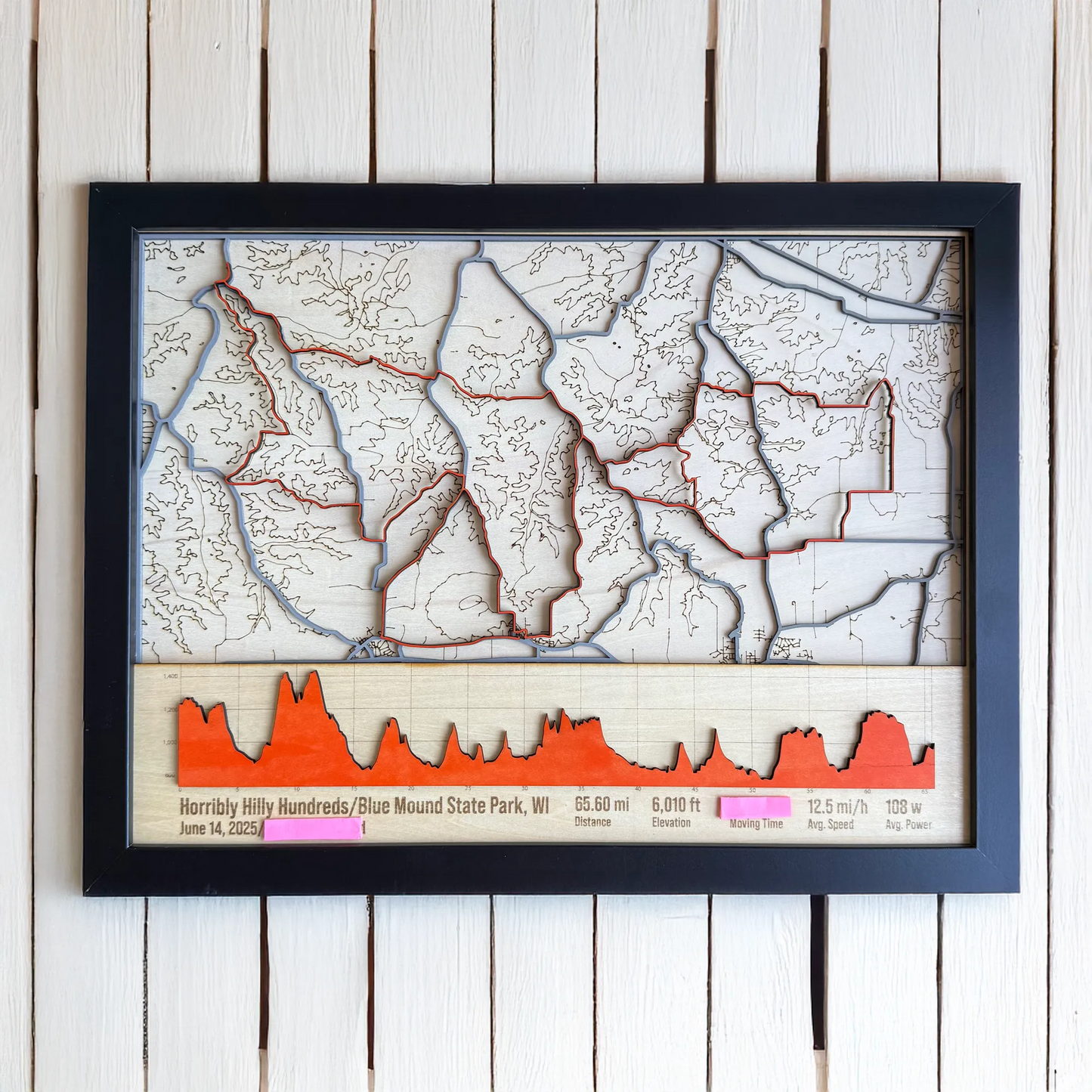 Horribly Hilly Hundreds – Personalised Laser-Cut Cycling Route Map