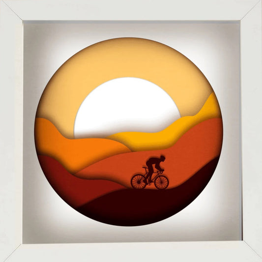 Cyclist at Sunset – Wood Wall Art | 7-Layer Basswood Cycling Artwork