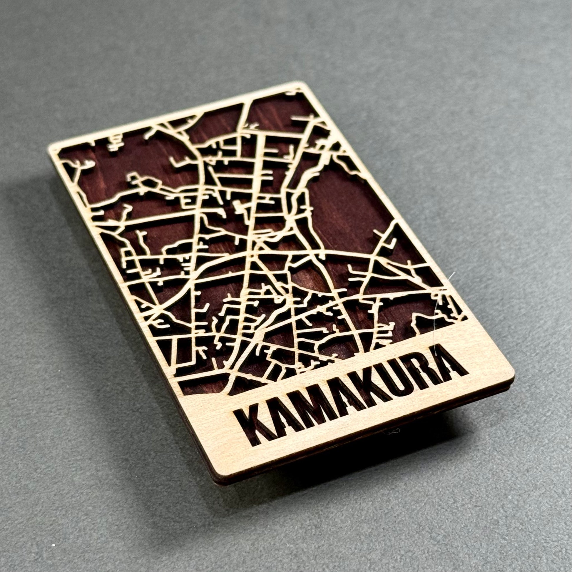 Handcrafted wooden mini map of Kamakura made in Japan