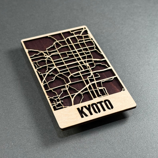 Handcrafted wooden mini map of Kyoto made in Japan
