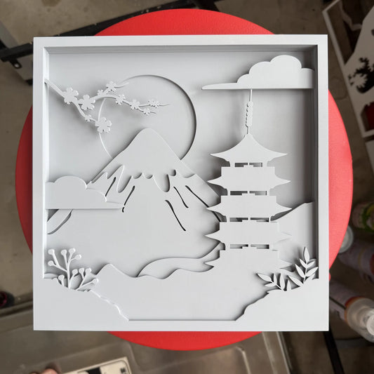 Kyoto Cherry Blossom Landscape – Layered Laser Cut Wall Art (240mm x 20mm)