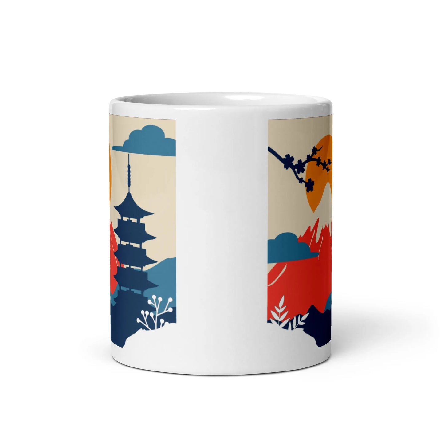 Mt. Fuji Mug – Pagoda & Cherry Blossom Scene
