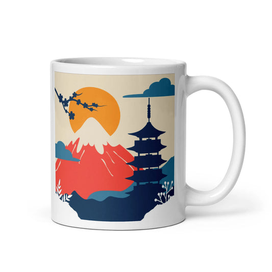 Mt. Fuji Mug – Pagoda & Cherry Blossom Scene
