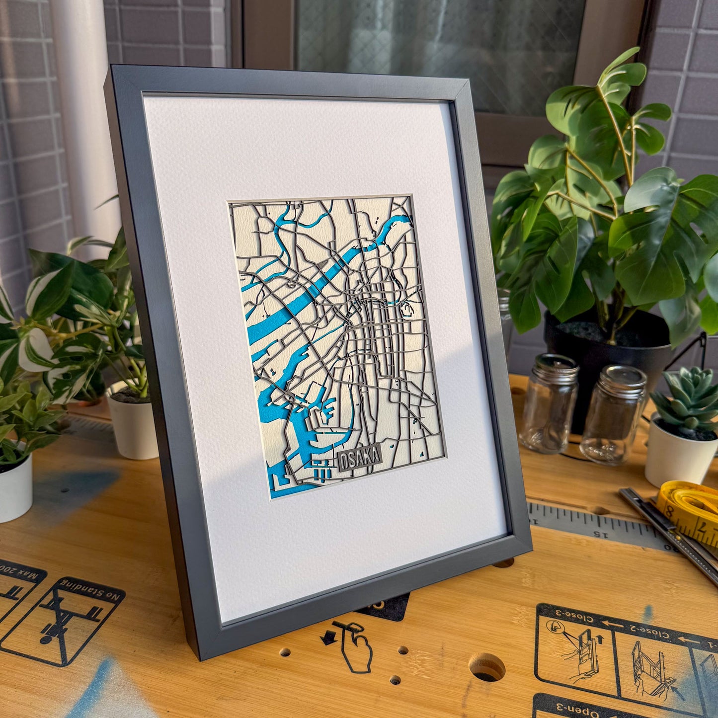 Osaka City Map Art Framed Illustration Board Edition