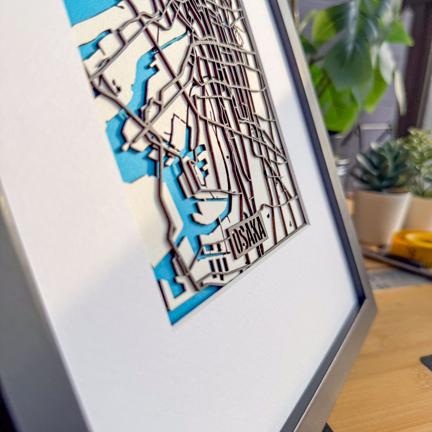 Osaka City Map Art Framed Illustration Board Edition