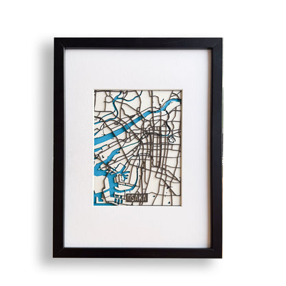 Osaka City Map Art Framed Illustration Board Edition