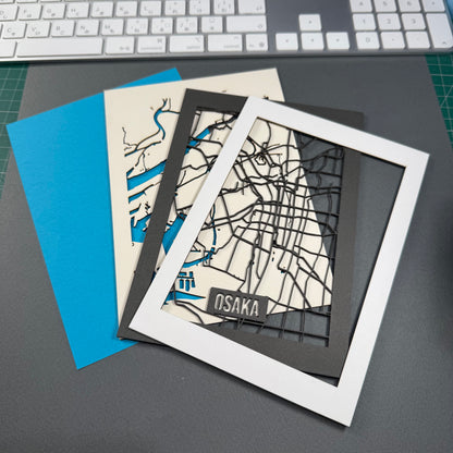 Osaka Layered City Map | 5 × 7 Paper Art
