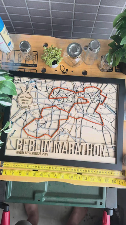 Berlin Marathon Route Map - Layered Wood