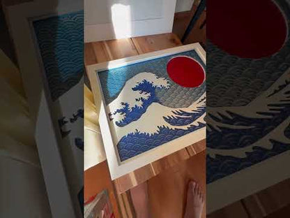 The Great Wave with Red Sun – Framed Japanese Artwork by Hokusai - A3