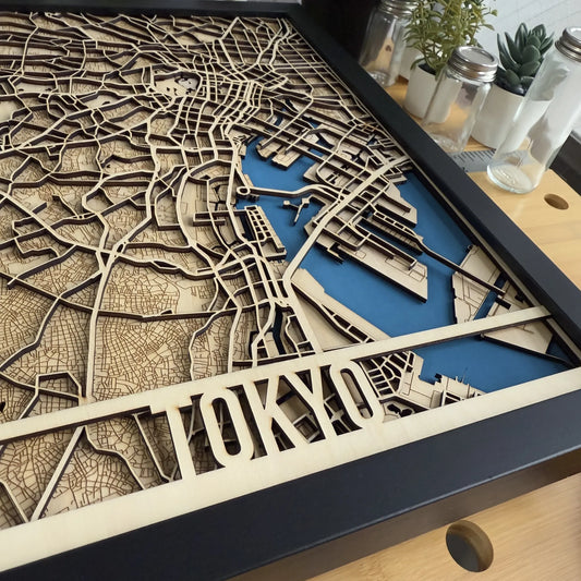Tokyo City Map – Handcrafted Wooden Wall Art – Modern Japan Home Décor
