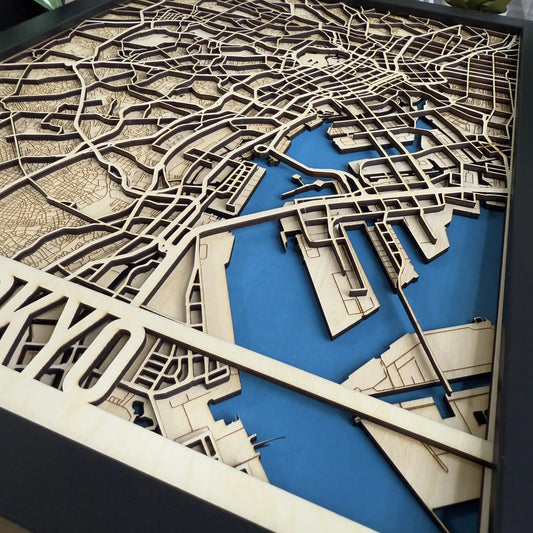 Tokyo City Map – Handcrafted Wooden Wall Art – Modern Japan Home Décor