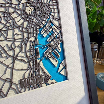 Tokyo City Map Art Framed Illustration Board Edition