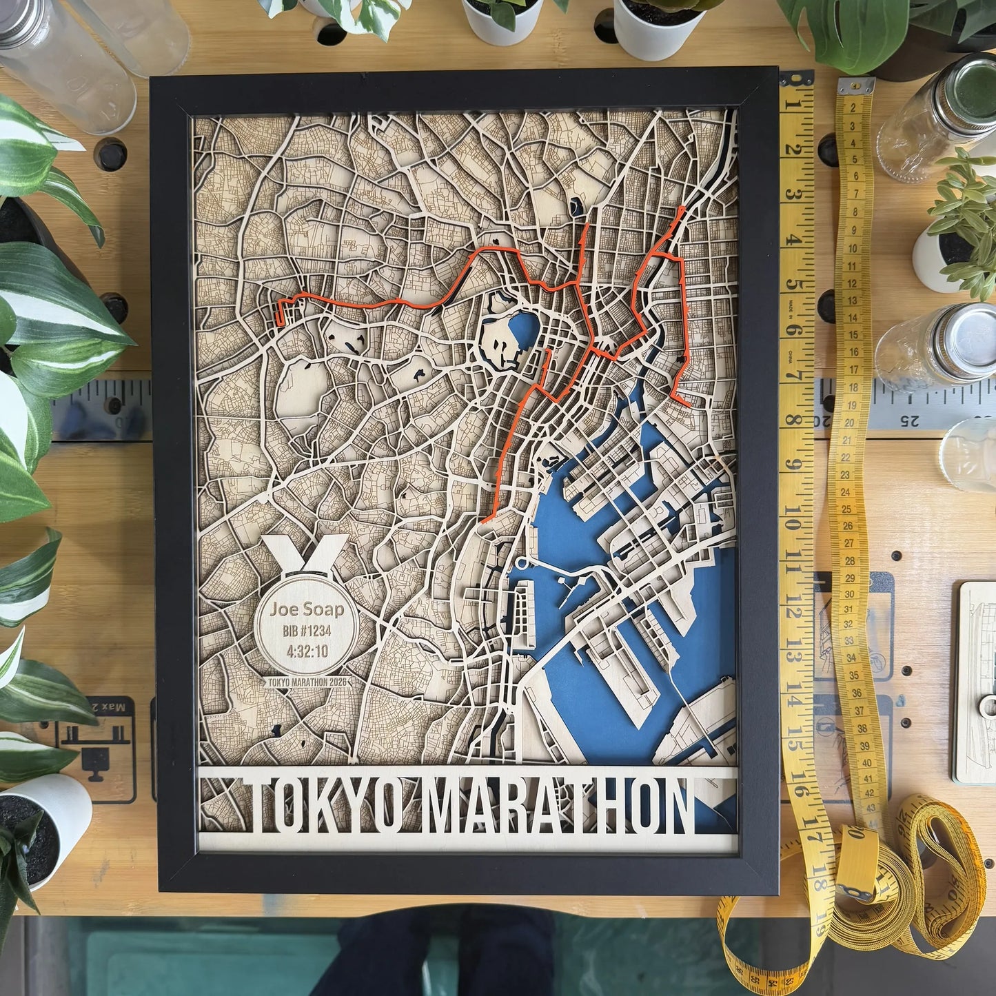 Tokyo Marathon Map – Handcrafted Wood Route Art – Runner Gift