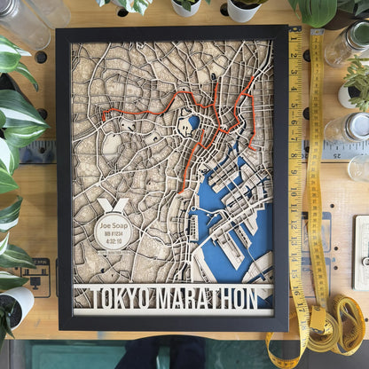 Tokyo Marathon Map – Handcrafted Wood Route Art – Runner Gift