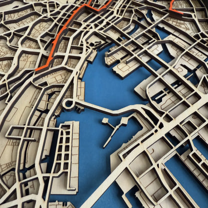 Tokyo Marathon Map – Handcrafted Wood Route Art – Runner Gift