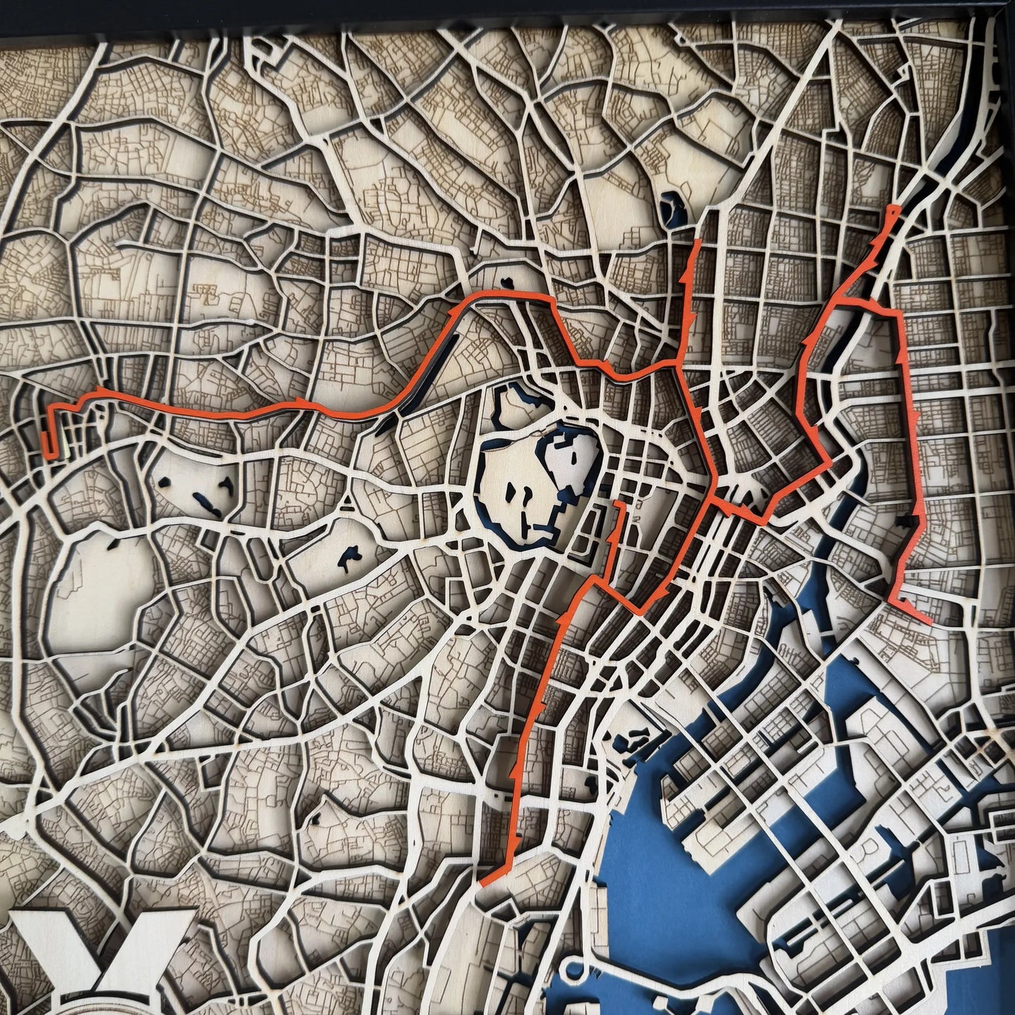 Tokyo Marathon Map – Handcrafted Wood Route Art – Runner Gift