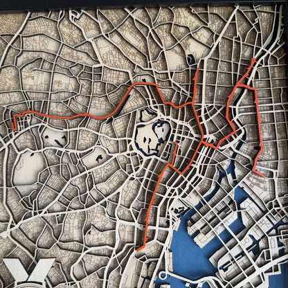 Tokyo Marathon Map – Handcrafted Wood Route Art – Runner Gift