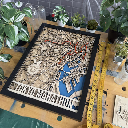 Tokyo Marathon Map – Handcrafted Wood Route Art – Runner Gift