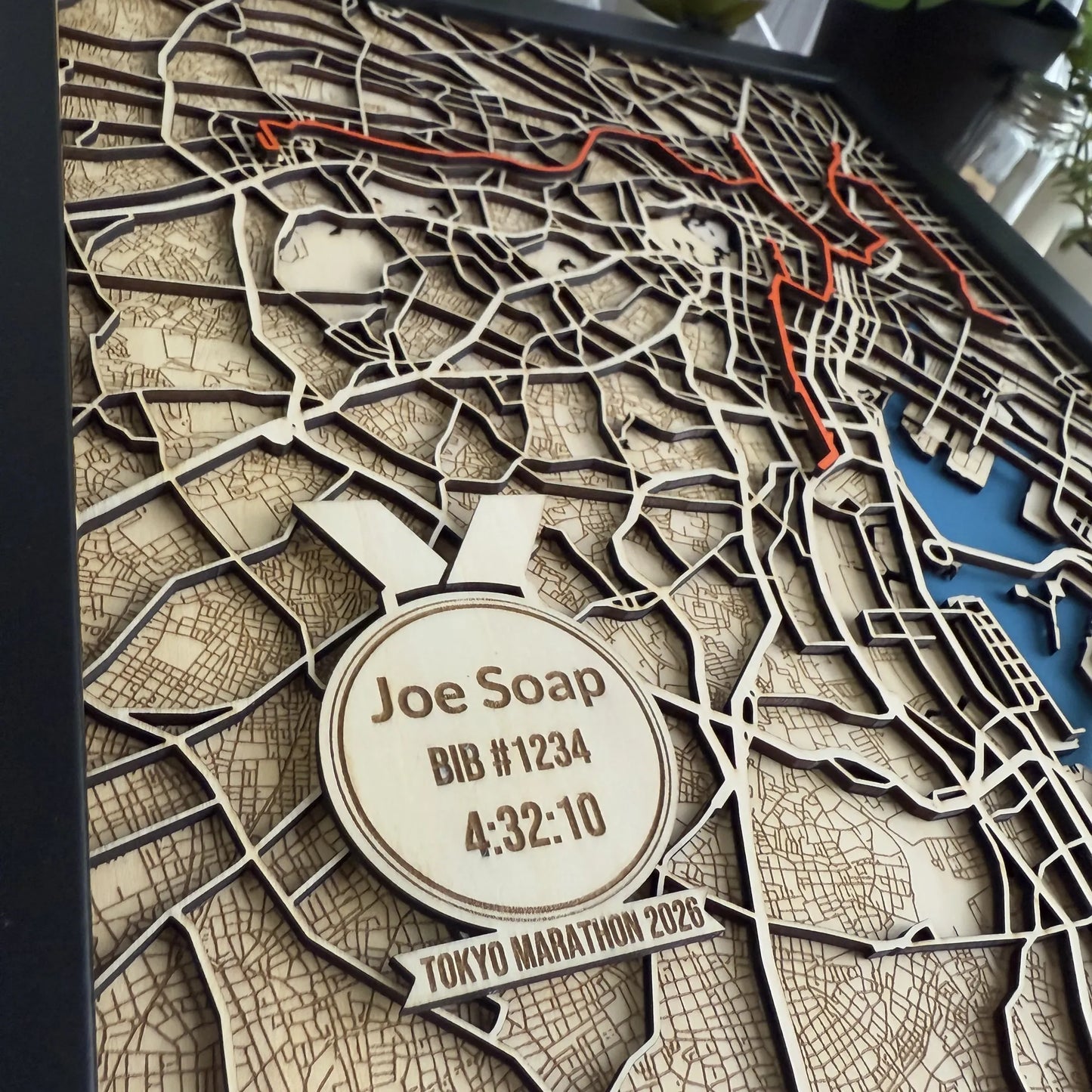Tokyo Marathon Map – Handcrafted Wood Route Art – Runner Gift