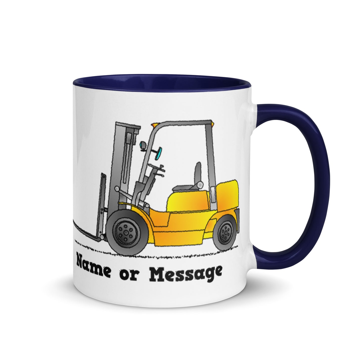 Personalized Yellow Forklift Truck Mug, Inside And Handle In 6 Colors