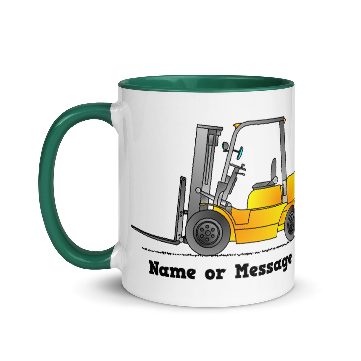 Personalized Yellow Forklift Truck Mug, Inside And Handle In 6 Colors