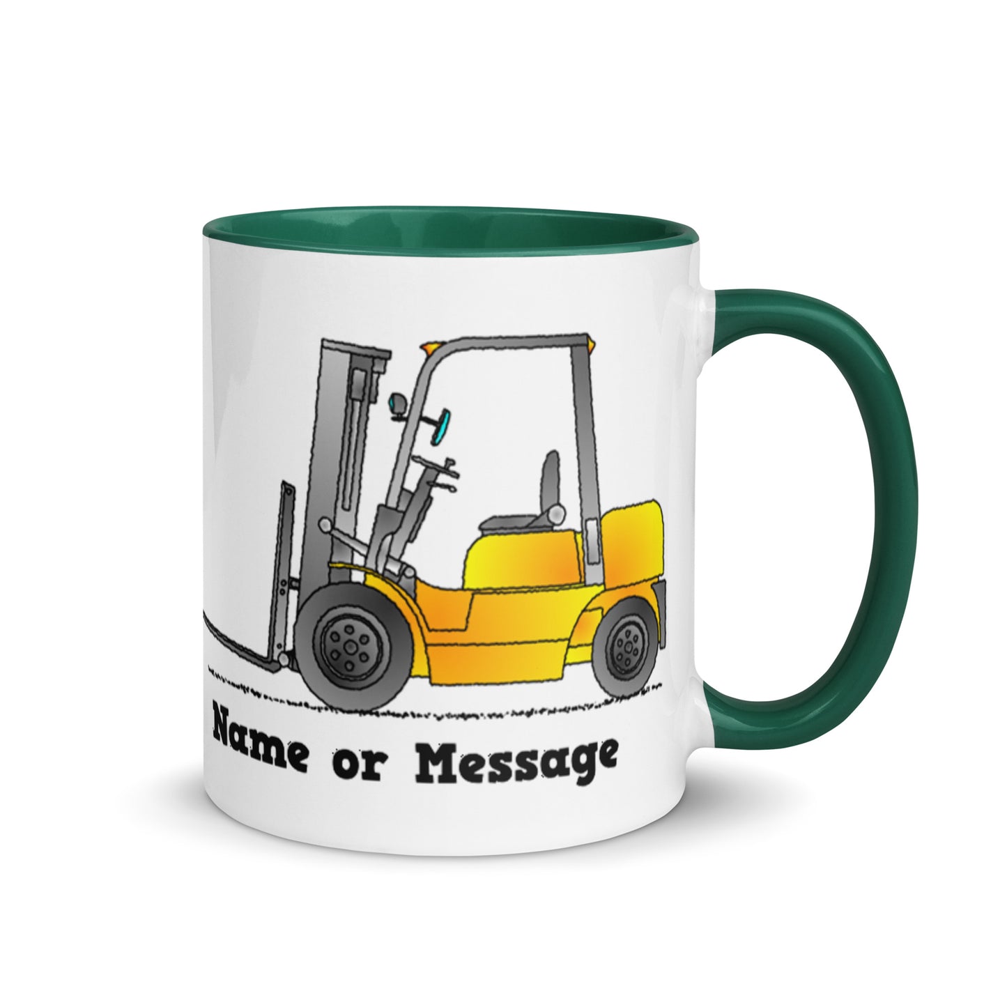 Personalized Yellow Forklift Truck Mug, Inside And Handle In 6 Colors