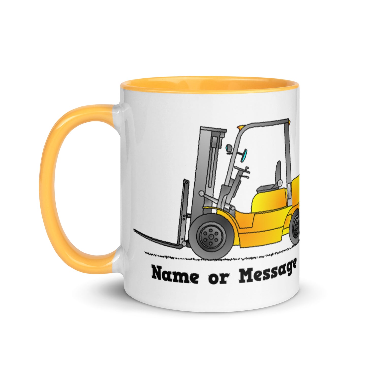 Personalized Yellow Forklift Truck Mug, Inside And Handle In 6 Colors