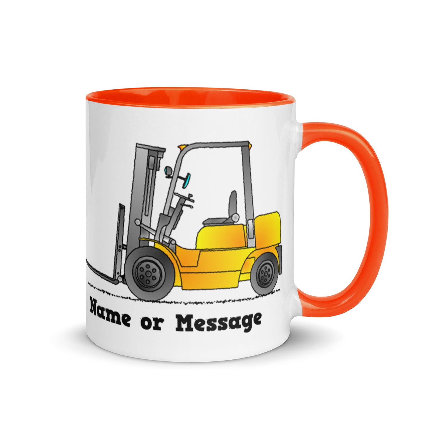 Personalized Yellow Forklift Truck Mug, Inside And Handle In 6 Colors