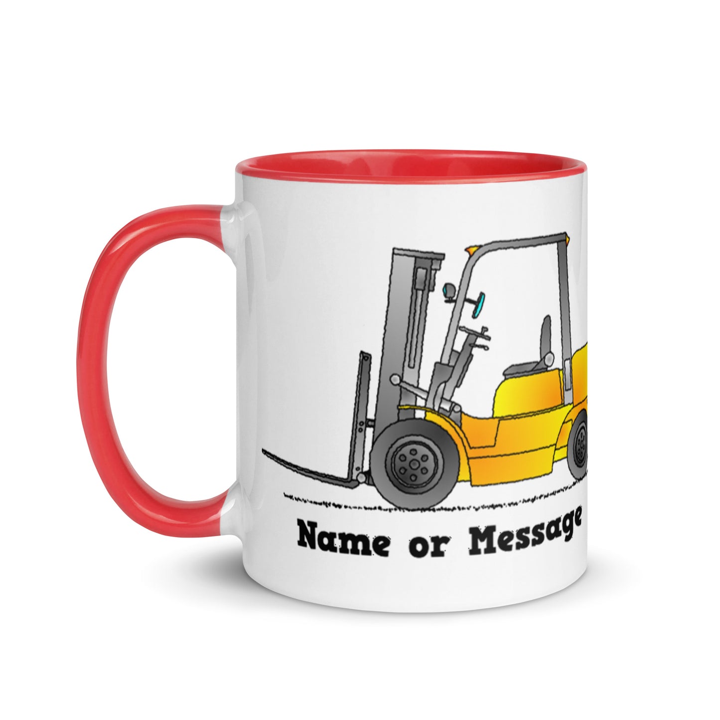 Personalized Yellow Forklift Truck Mug, Inside And Handle In 6 Colors