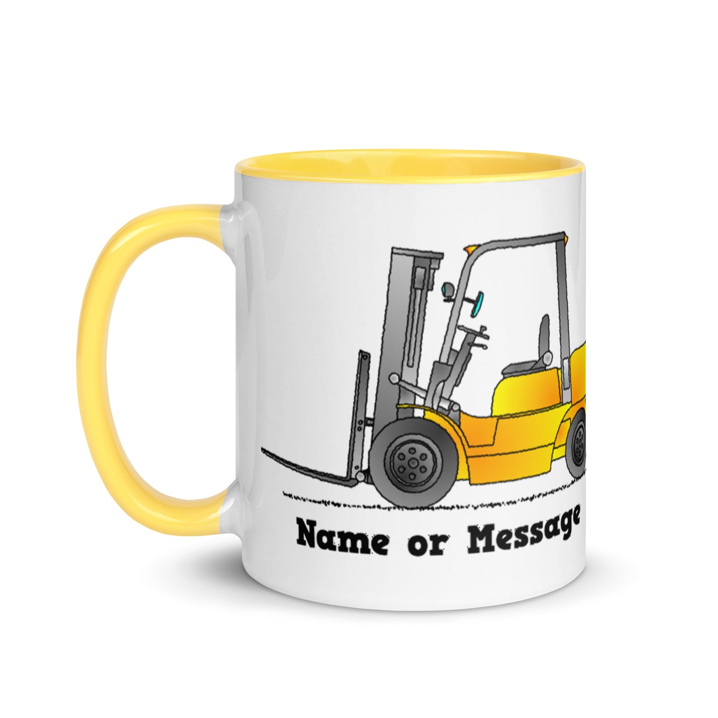 Personalized Yellow Forklift Truck Mug, Inside And Handle In 6 Colors