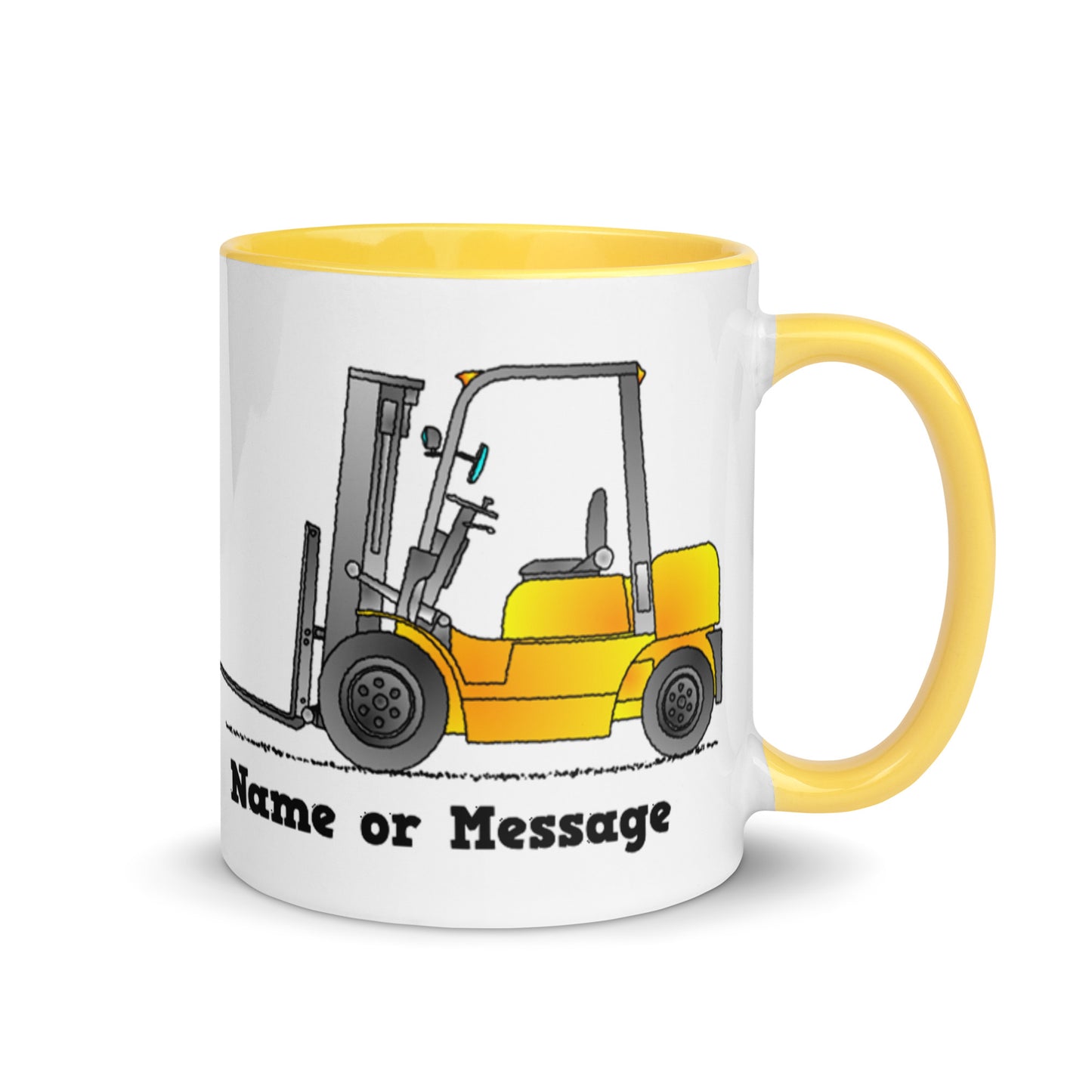 Personalized Yellow Forklift Truck Mug, Inside And Handle In 6 Colors