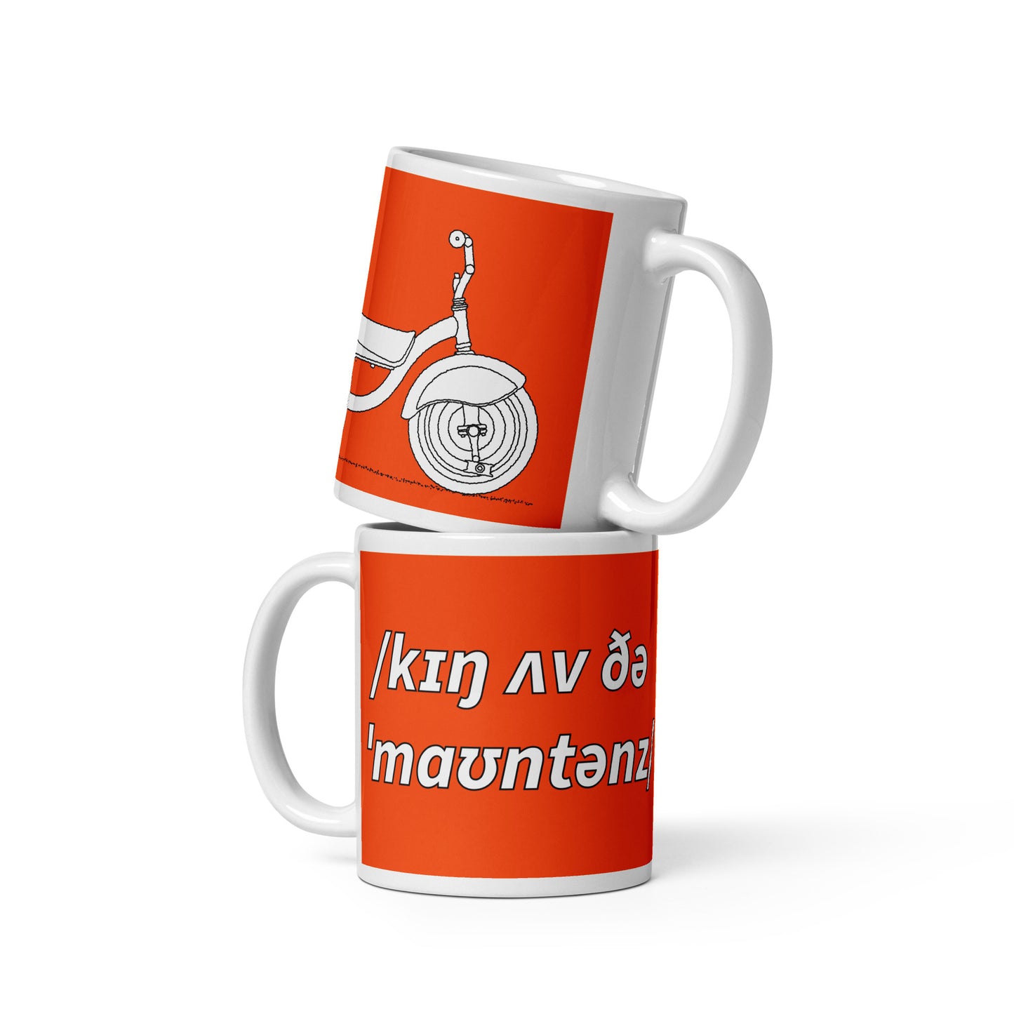 King Of The Mountains Cyclist Mug, Orange, Phonetic Spelling
