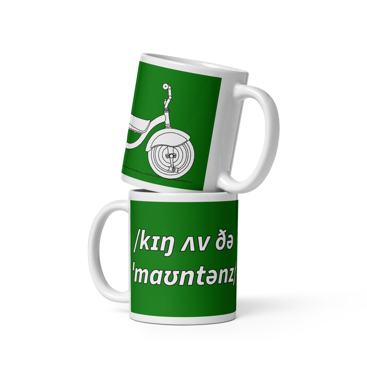 King Of The Mountains Cyclist Mug, Green, Phonetic Spelling