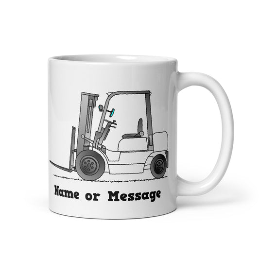 Personalized White Forklift Truck Mug