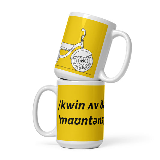 Queen Of The Mountains Cyclist Mug, Yellow, Phonetic Spelling