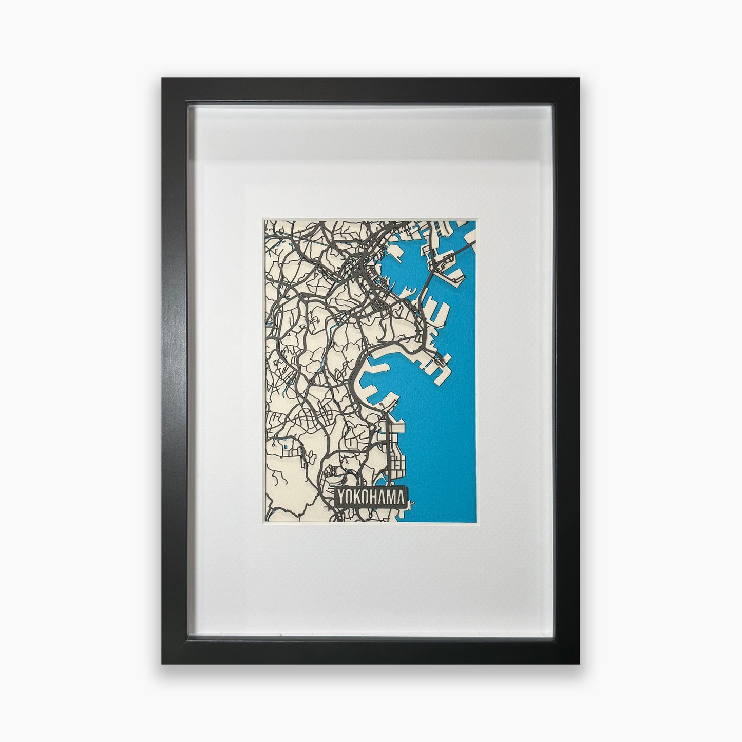 Yokohama City Map – Framed Illustration Board